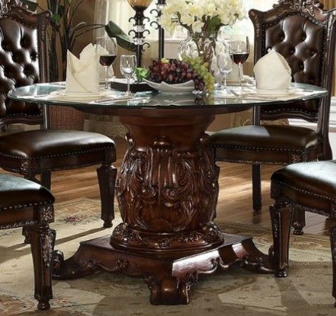 ACME Furniture Vendome Glass Top Dining Table with Cherry Base-0