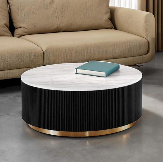 Furniture of America® Virden White Round Cocktail Table with Black/Gold Base-0
