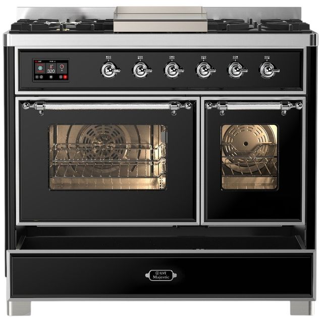 Ilve® Majestic III 40" Glossy Black Pro Style Dual Fuel Liquid Propane Range with Triple Glass Door and Chrome Trim-2