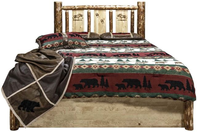 Montana Woodworks® Glacier Country Stained and Lacquered King Platform Storage Bed with Laser Engraved Moose Design-1