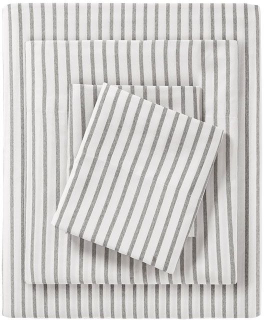 Olliix by Madison Park Essentials Grey Stripe Queen Chambray Sheet Set-0