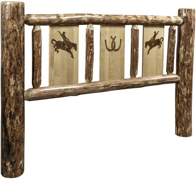 Montana Woodworks® Glacier Country Stained and Lacquered King Headboard with Laser Engraved Bronc Design-0