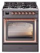 Ilve® Nostalgie II Noblesse 30" Graphite Matte Pro Style Dual Fuel Range with Copper Trim-0