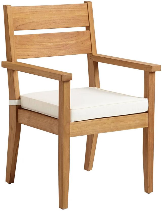 Linon Cannon Natural Teak Wooden Outdoor Dining Armchair with Seat Cushion-0