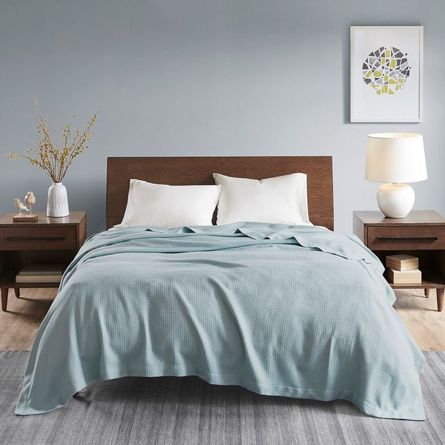 Olliix by Madison Park Egyptian Cotton Light Blue King Blanket-4