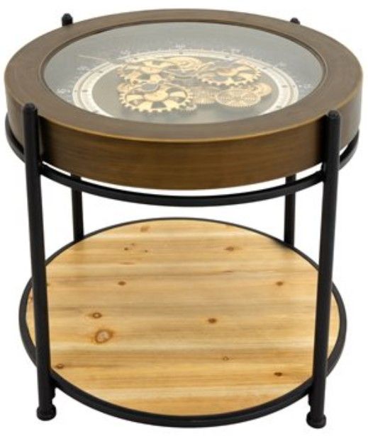 YHD Black/Brown Gearworks Clock Side Table-0