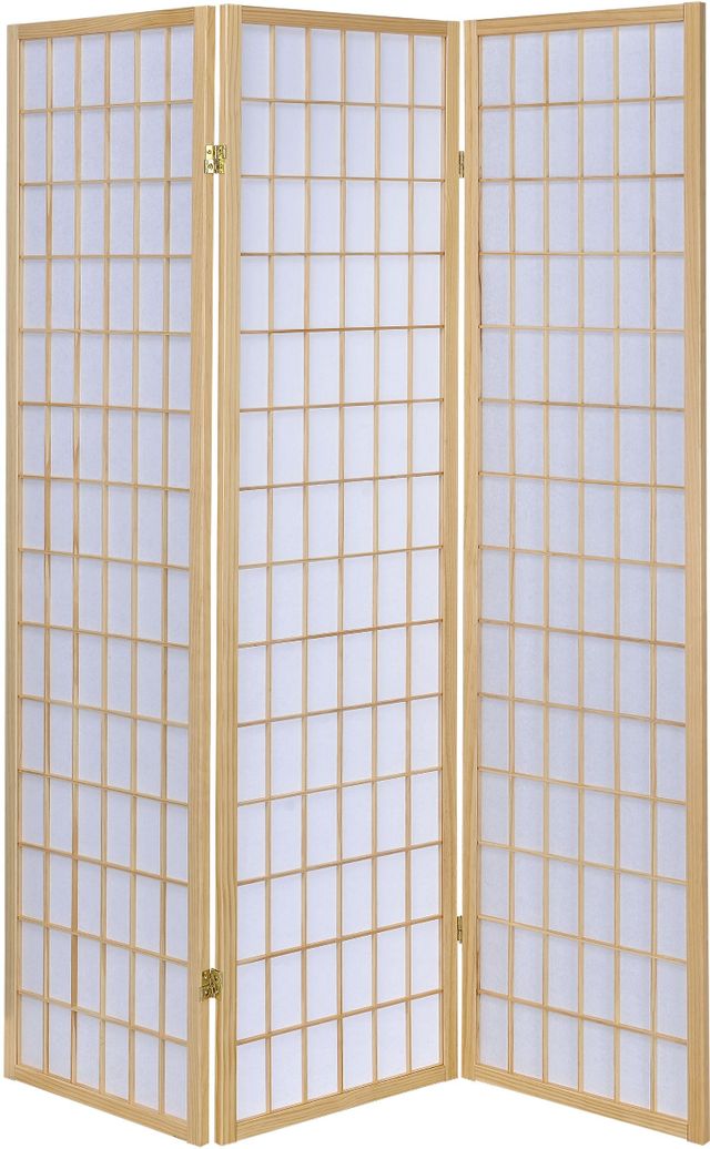 Coaster® Carrie Natural/White 3-Panel Folding Screen-0