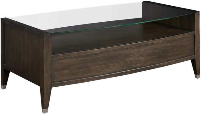 Hammary® Tesha Glass Top Rectangular Drawer Coffee Table with Brown Base-2