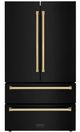 ZLINE Autograph Edition 36" 22.5 Cu. Ft. Fingerprint Resistant Black Stainless Steel Counter Depth French Door Refrigerator with Polished Gold Traditional Handles-0