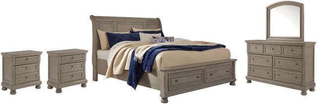 Signature Design by Ashley® Lettner 5-Piece Light Gray King Sleigh Storage Bed Set-0