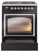 Ilve® Nostalgie II Noblesse 30" Glossy Black Pro Style Dual Fuel Range with Chrome Trim-3
