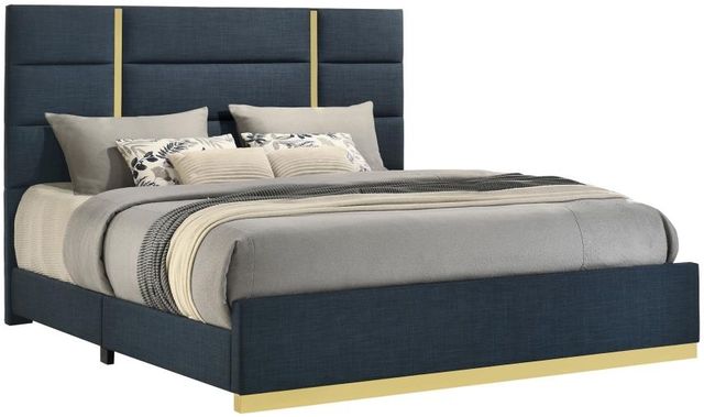 Coaster® Ines Upholstered Navy 52" Panel Eastern King Bed-0
