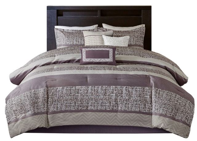 Olliix by Madison Park Rhapsody 7 Piece Purple Queen  Jacquard Comforter Set-0