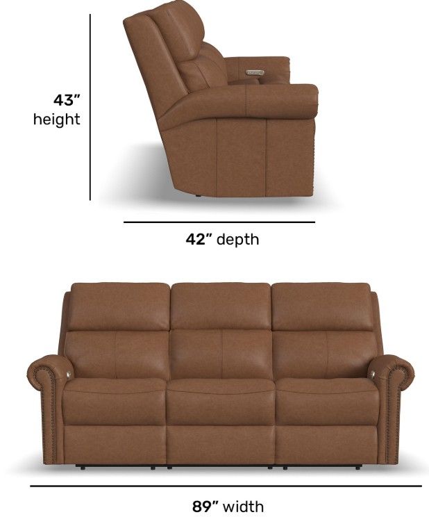 Flexsteel® Customizable Bernard 89" Leather Power Reclining Sofa with Console, Headrest and Lumbar-2