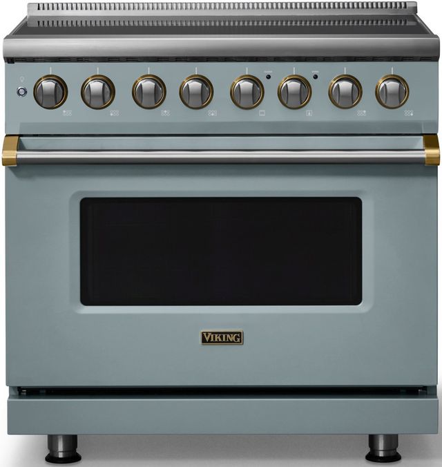 Viking® 5 Series 36" Novembery Sky Pro Style Induction Range with Brushed Brass Trim-0