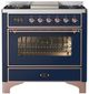 Ilve® Majestic III 36" Midnight Blue Pro Style Dual Fuel Natural Gas Range with 6 Black Brass Burners and Copper Trim-0