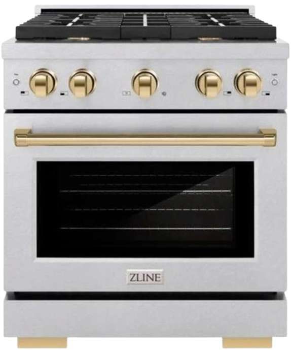ZLINE Autograph Edition 30" Satin Stainless Steel Pro Style Gas Range with 4 Burner Cooktop-0