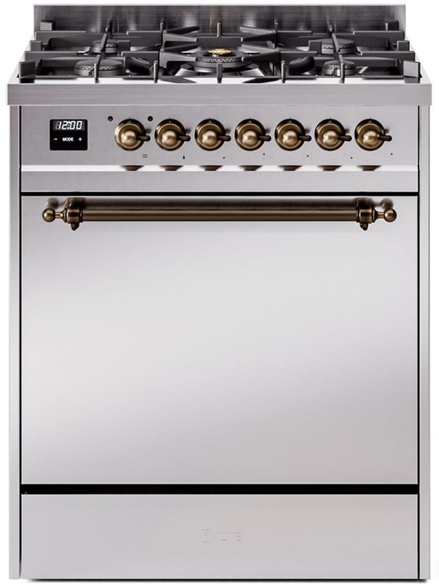 Ilve® Nostalgie II Series 30" Stainless Steel Pro Style Dual Fuel Range-0
