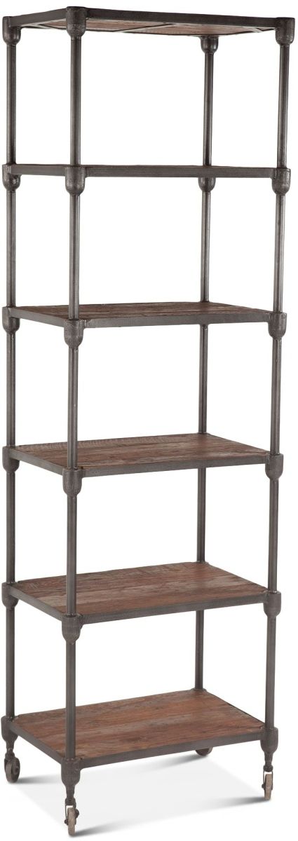 Home Trends & Design Industrial Teak Weathered Walnut Wheeled Bookshelf Wheeled-0