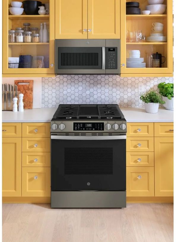 GE 600 Series 30" Slate Slide In Gas Range