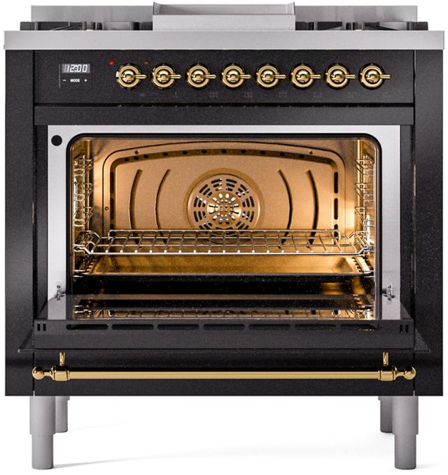 Ilve® Nostalgie II Series 36" Glossy Black Pro Style Dual Fuel Range-3