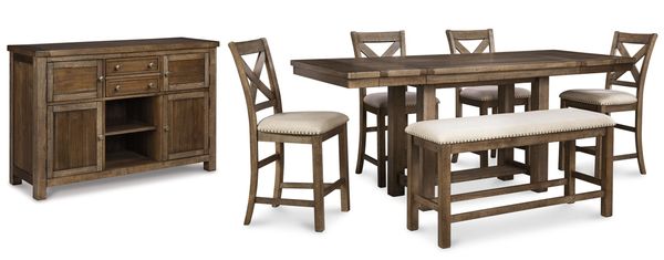 Signature Design by Ashley Moriville 7-Piece Grayish Brown Counter Height Dining Set Signature Design by Ashley Moriville 7-Piece Grayish Brown Counter Height Dining Set