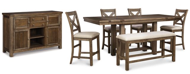 Signature Design by Ashley® Moriville 7-Piece Grayish Brown Counter Height Dining Set-0