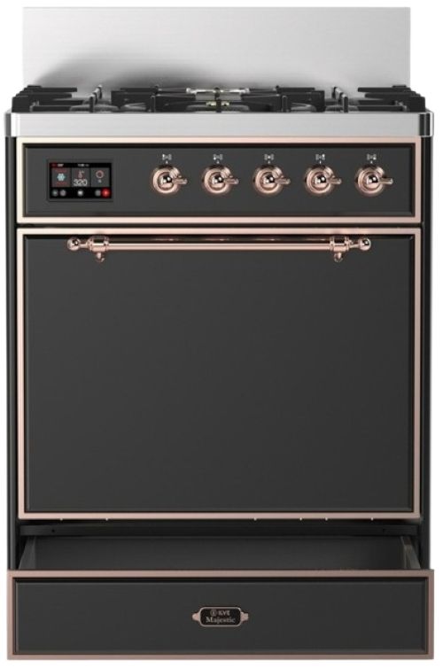 Ilve® Majestic III 30" Graphite Matte Pro Style Dual Fuel Liquid Propane Range with Solid Door and Copper Trim-2