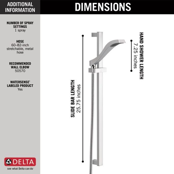 Delta Dryden® Chrome Premium Single-Setting Slide Bar Hand Shower-2