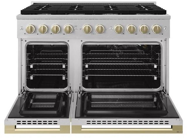 ZLINE Marino 48" Satin Stainless Steel Pro Style Gas Range with Champagne Bronze Accents-1
