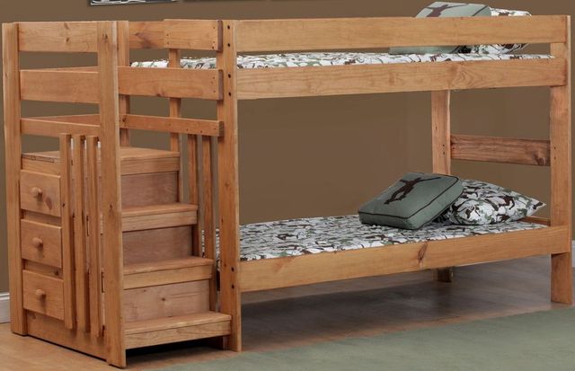 Simply Bunk Beds Saddlebrook Twin/Twin Stair Bunk Bed with Storage On The Side-0