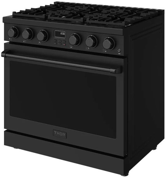 Thor Kitchen® A-series 36" Matte Black Contemporary Freestanding Pro Style Gas Range-3