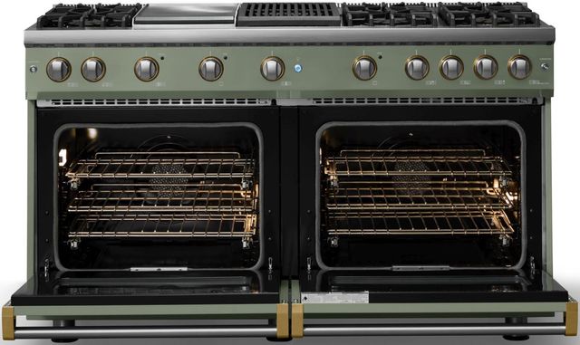 Viking® 5 Series 60" Eucalyptus Pro Style Gas (LP) Range with Brushed Brass Trim-1