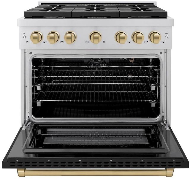 ZLINE Autograph Edition Paramount 36" Stainless Steel Pro Style Gas Range with Black Matte Door and Champagne Bronze Accents-1