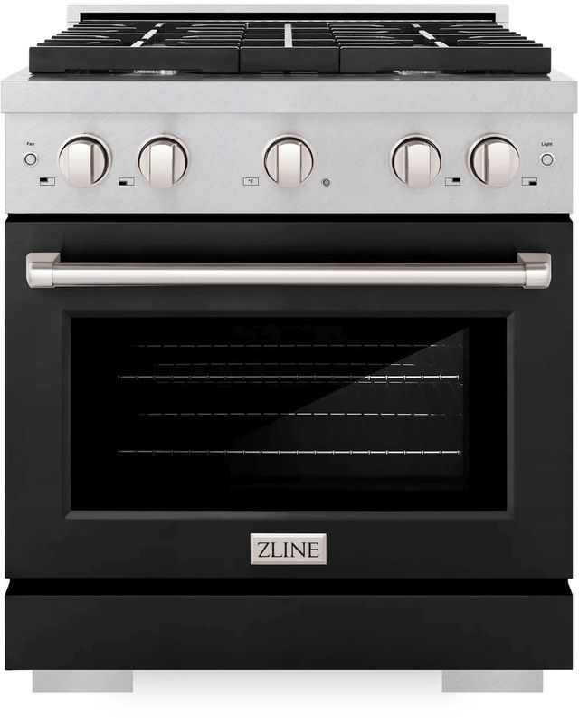 ZLINE Paramount 30" Satin Stainless Steel Pro Style Dual Fuel Range with Black Matte Door-0