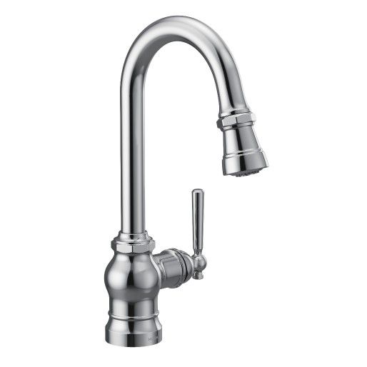 Moen® Paterson Chrome One-Handle High Arc Pulldown Single Mount Bar Faucet-1