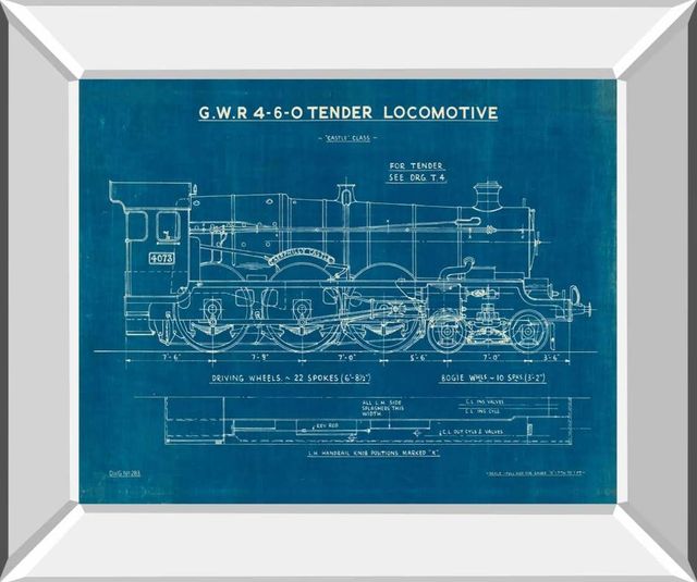 Classy Art Locomotive Blueprint I by Wild Apple Portfolio Mirrored Frame Wall Art-0