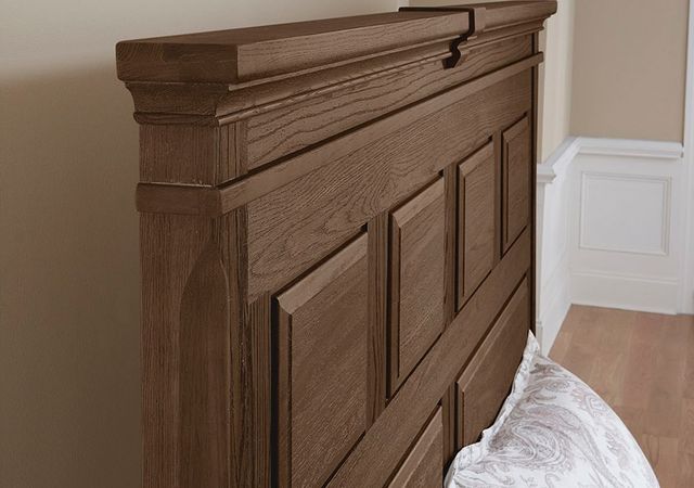 Artisan & Post by Vaughan-Bassett Heritage Cobblestone Oak Queen Mansion Bed with Decorative Side Rails-2