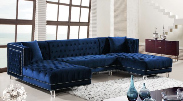 Meridian Furniture Moda 3-Piece Navy Velvet U-Shape Double Chaise Sectional-4