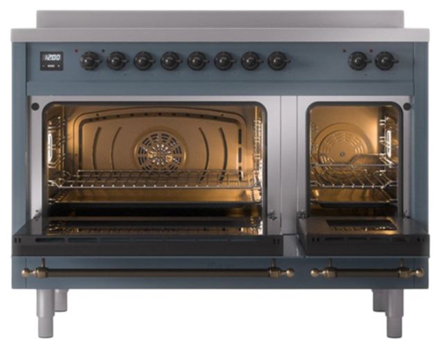 Ilve® Nostalgie II Noblesse 48'' Blue Gray Pro Style Induction Range with Burnished Trim-1