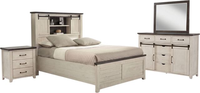 Jofran Inc. Madison County 4-Piece Vintage White Queen Barn Door Bedroom Set-0