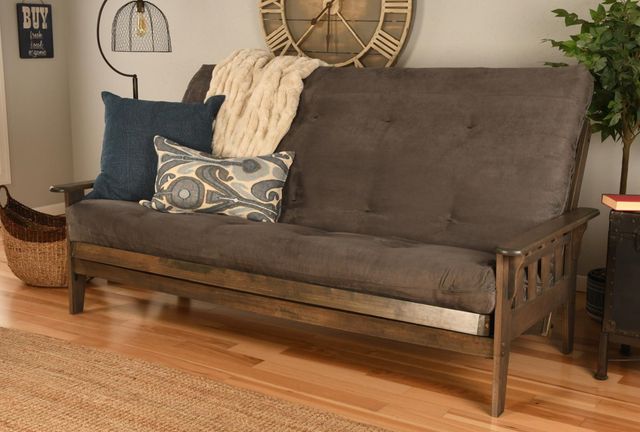 Kodiak Furniture Tucson Suede Gray/Rustic Walnut Queen Futon with Mattress-3