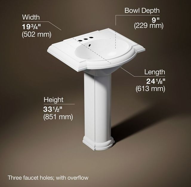 Kohler Devonshire® White 24.25" Rectangular Pedestal Bathroom Sink-3