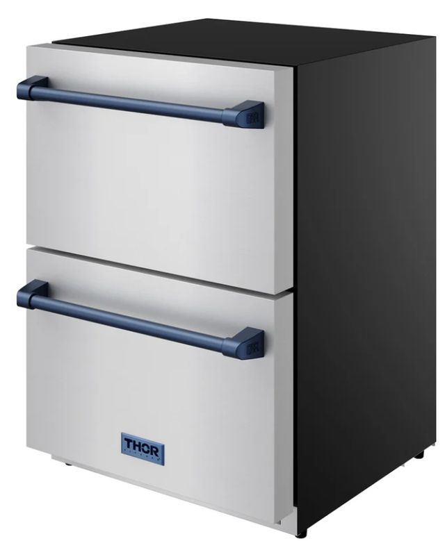 Thor Kitchen® Gordon Ramsay 24" 5.4 Cu. Ft. Stainless Steel Under-Counter Outdoor Freestanding Freezer Drawer with Blue Handle-2