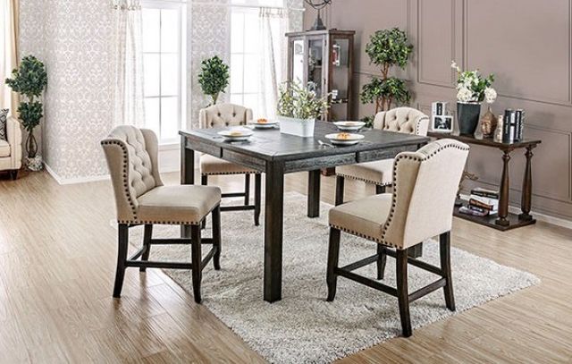 Furniture of America® Sania 2-Piece Antique Black/Beige Bar Chair Set-1