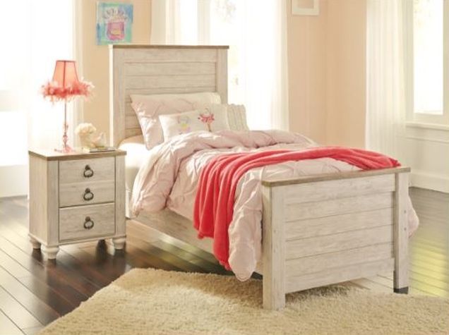 Signature Design by Ashley® Willowton 2-Piece Whitewash Twin Panel  Bed Set-3