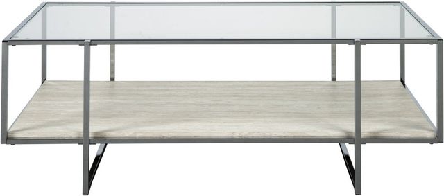 Signature Design by Ashley® Bodalli Glass Top Coffee Table with Chrome Metal Frame and Off White Shelf-1
