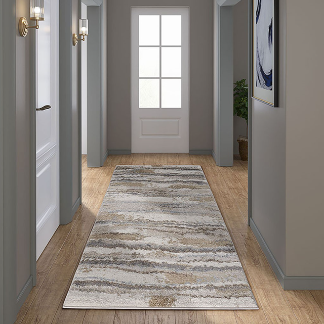Olliix by Madison Park Riley Blue/Tan Runner Cozy Shag Watercolor Area Rug-2
