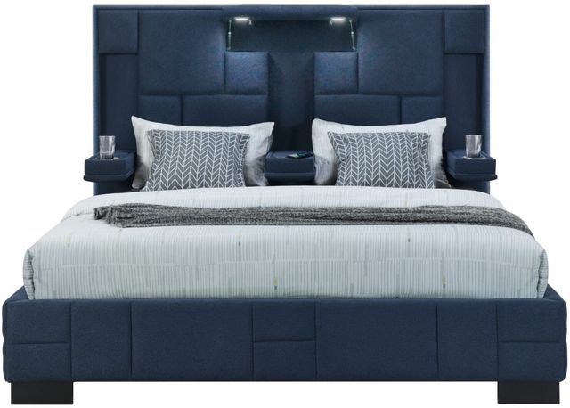 Global Furniture USA Oscar Navy Blue King Panel Bed No Wood Trim-1