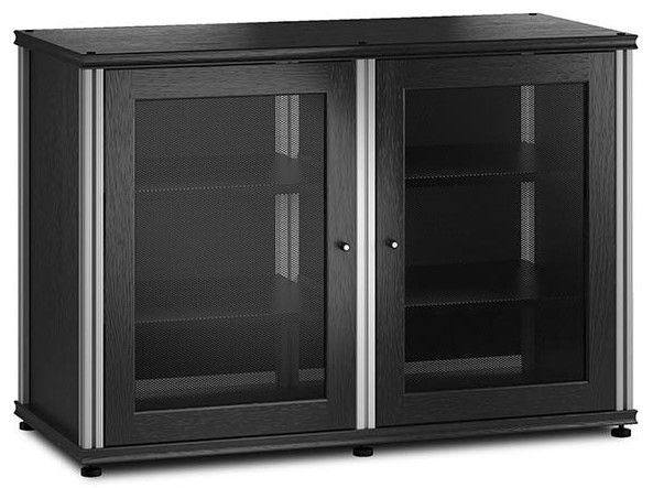 Salamander Designs® Synergy System Black Oak 2-Door and 4-Shelves AV Cabinet with Aluminum Post